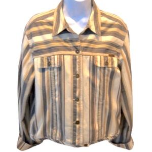 LIZ CLAIBORNE LIZWEAR JEANS STRIPED DENIM STYLE JACKET • BUTTON FRONT • sz LP